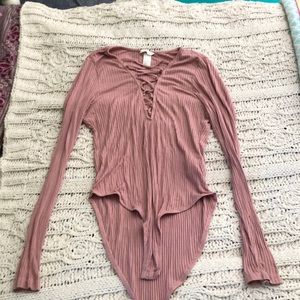 H&M Pink Lace Up Bodysuit